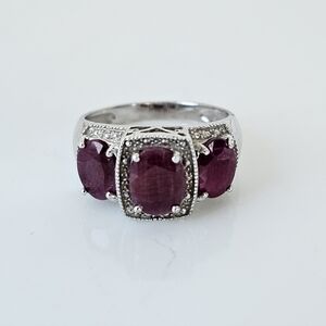 Genuine Ruby & Diamond Ring Sterling Silver Size 7!